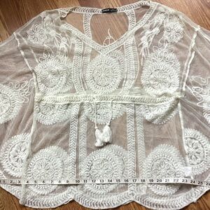 Lace Sheer White Embroidered Blouse